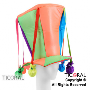 SOMBRERO HEXAGONAL CON PELOTITAS FLUO x 1